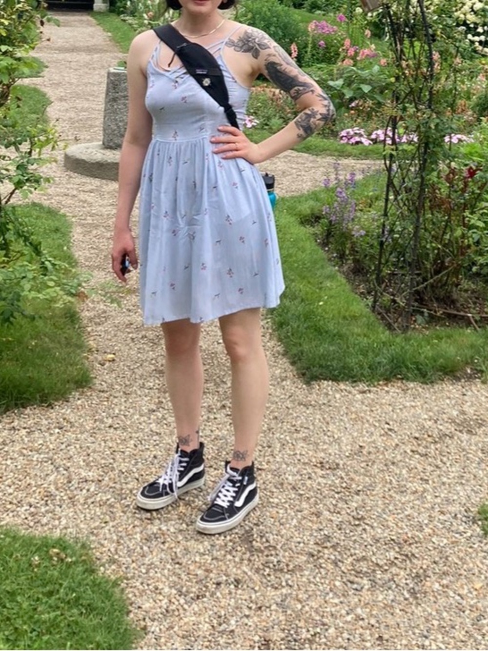 SO Light Blue Striped Floral Summer Dress